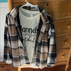Plaid Shacket with Graphic Tee